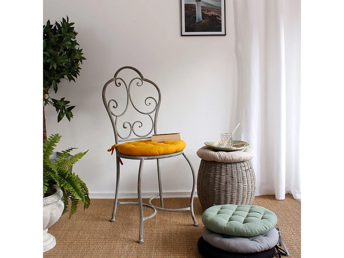 Galette de Chaise Piquée Uni "Panama" 38cm Vert Argile