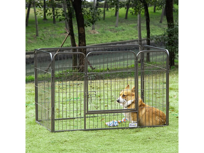 Box per cani in metallo con porta e vassoio sul fondo 125x78x80cm grigio