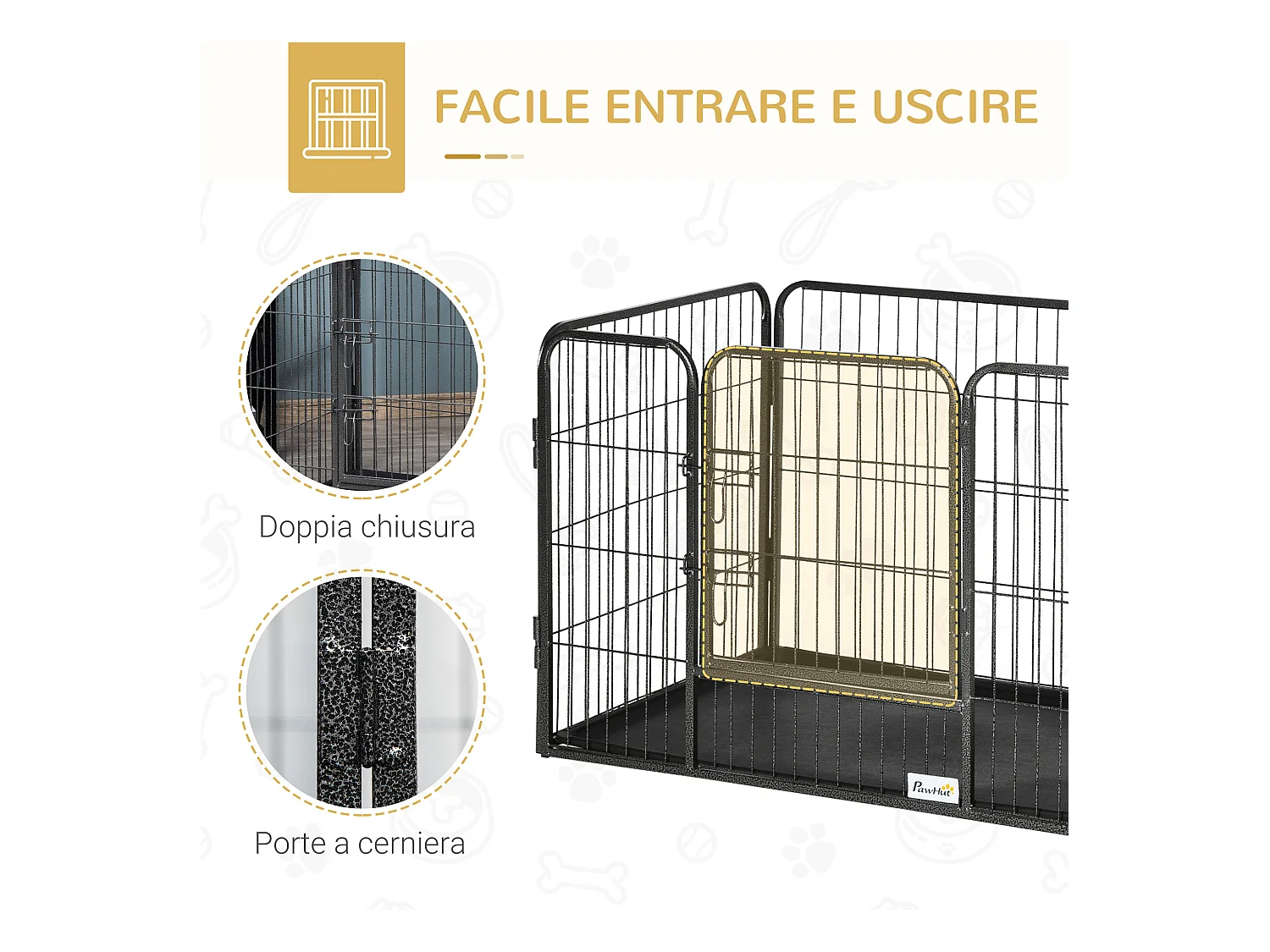 Box per cani in metallo con porta e vassoio sul fondo 125x78x80cm grigio