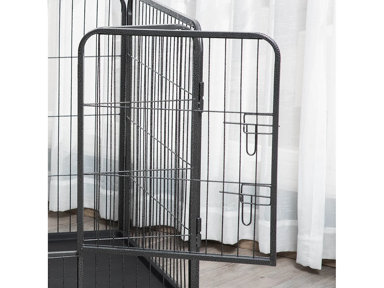 Box per cani in metallo con porta e vassoio sul fondo 125x78x80cm grigio