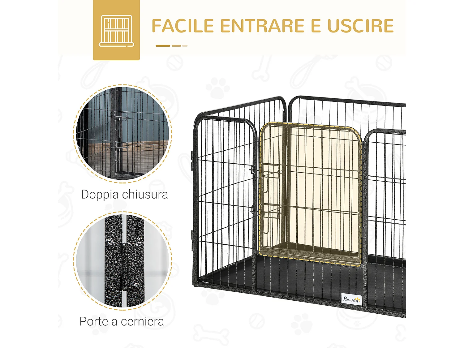 Box per cani in metallo con porta e vassoio sul fondo 125x78x80cm grigio