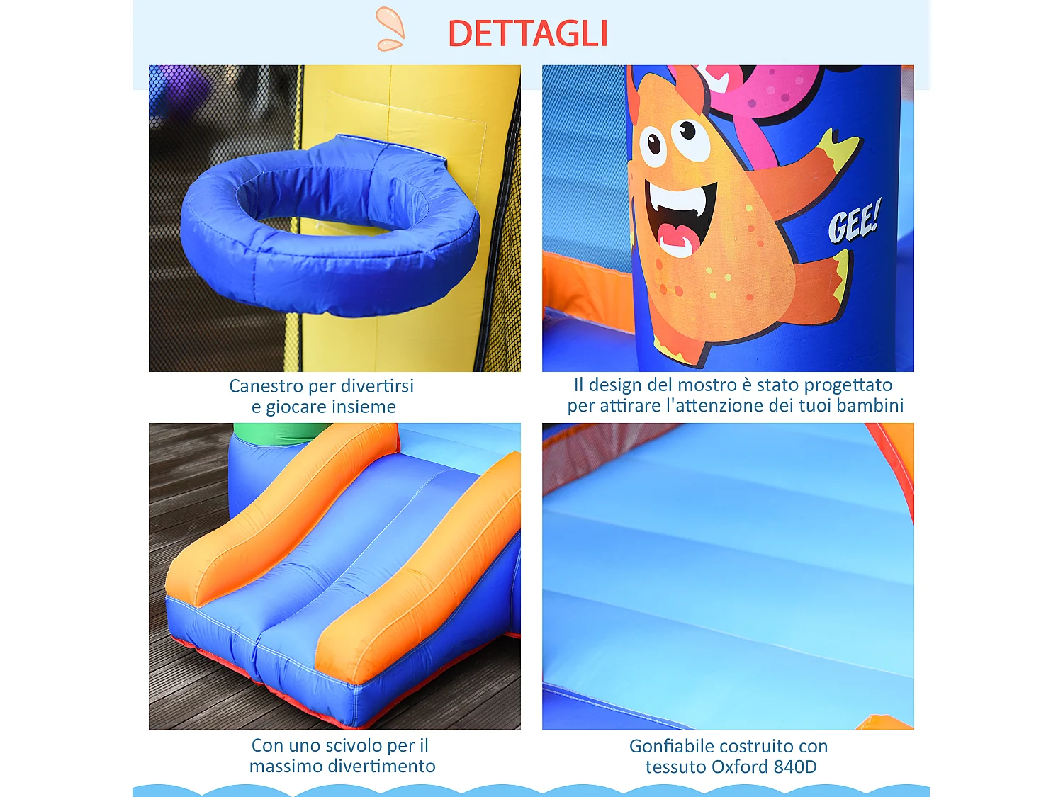 Gioco gonfiabile gigante per bambini con scivolo e canestro