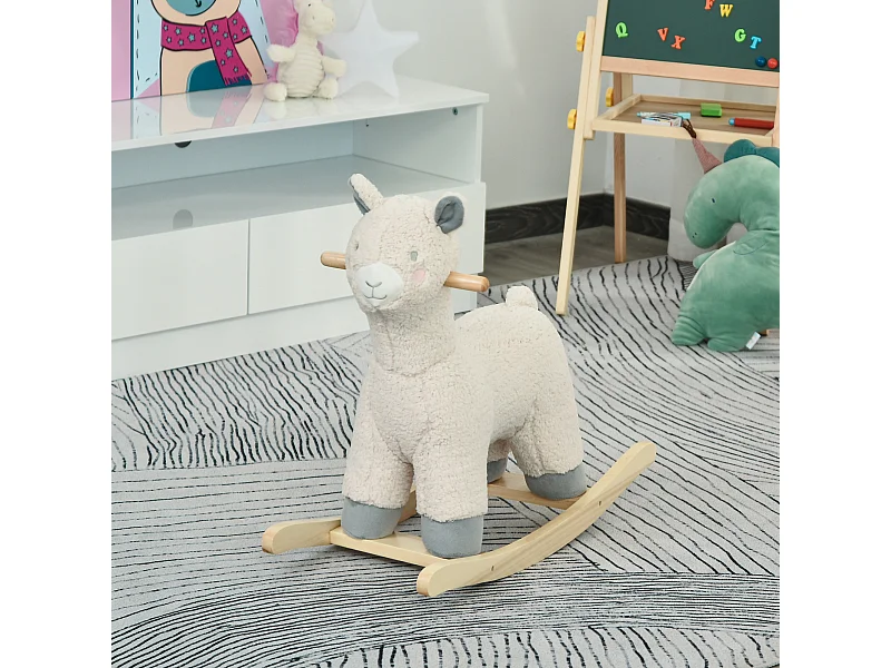 Cavallo a dondolo forma di alpaca per bambini in peluche bianco