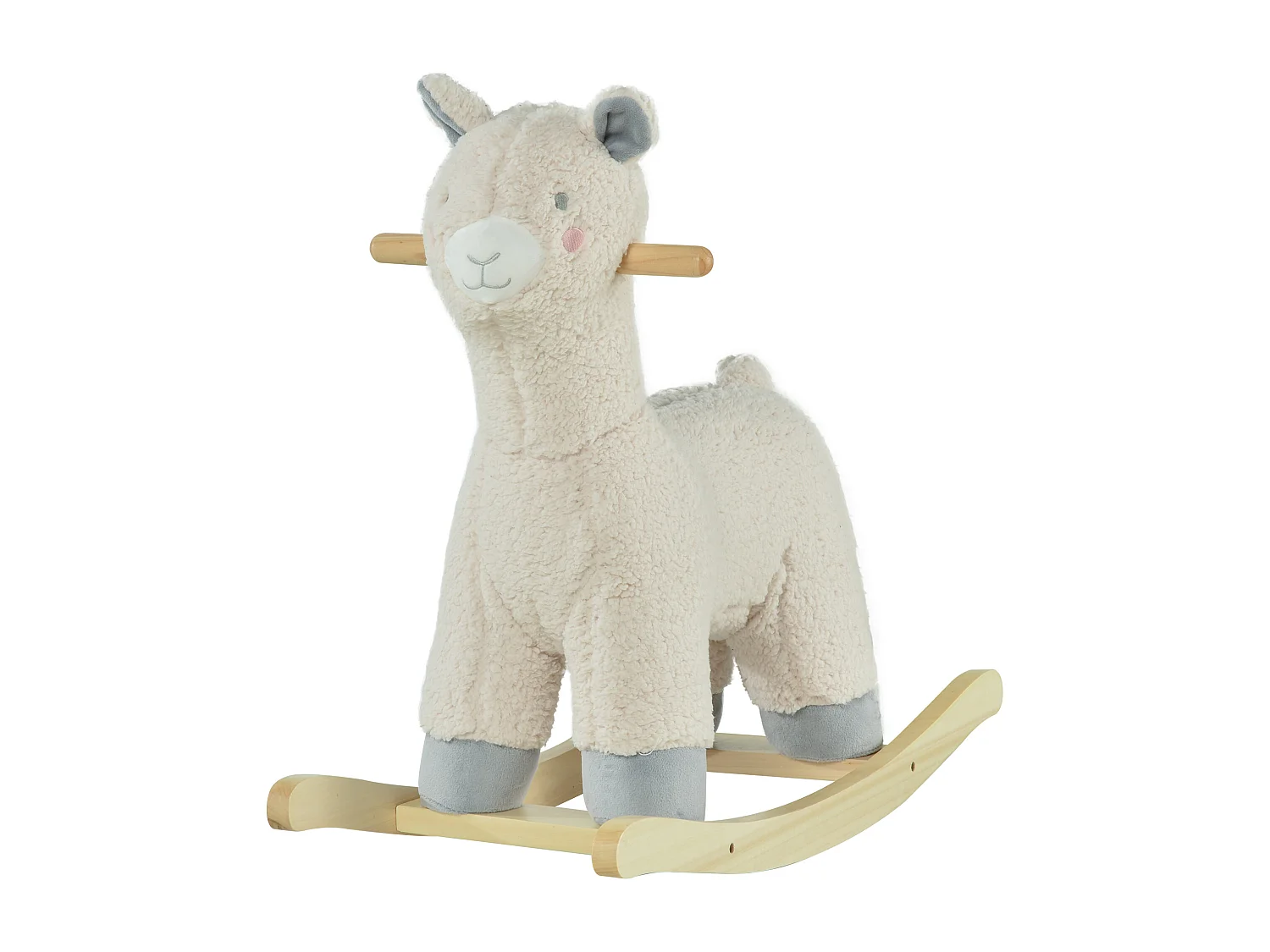 Cavallo a dondolo forma di alpaca per bambini in peluche bianco