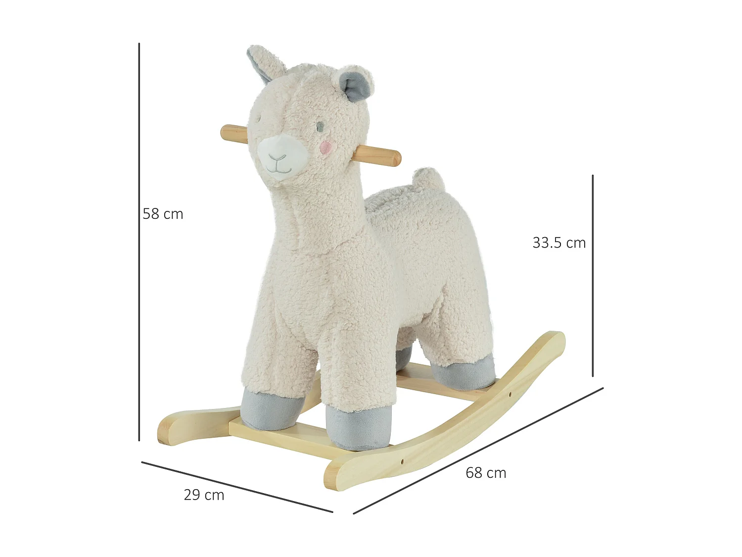 Cavallo a dondolo forma di alpaca per bambini in peluche bianco