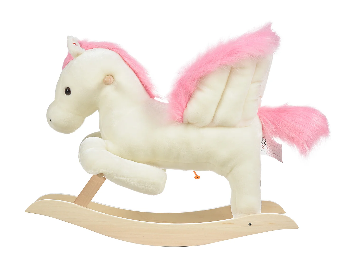 Cavallo a dondolo per bambini con suoni in legno di pioppo rosa bianco