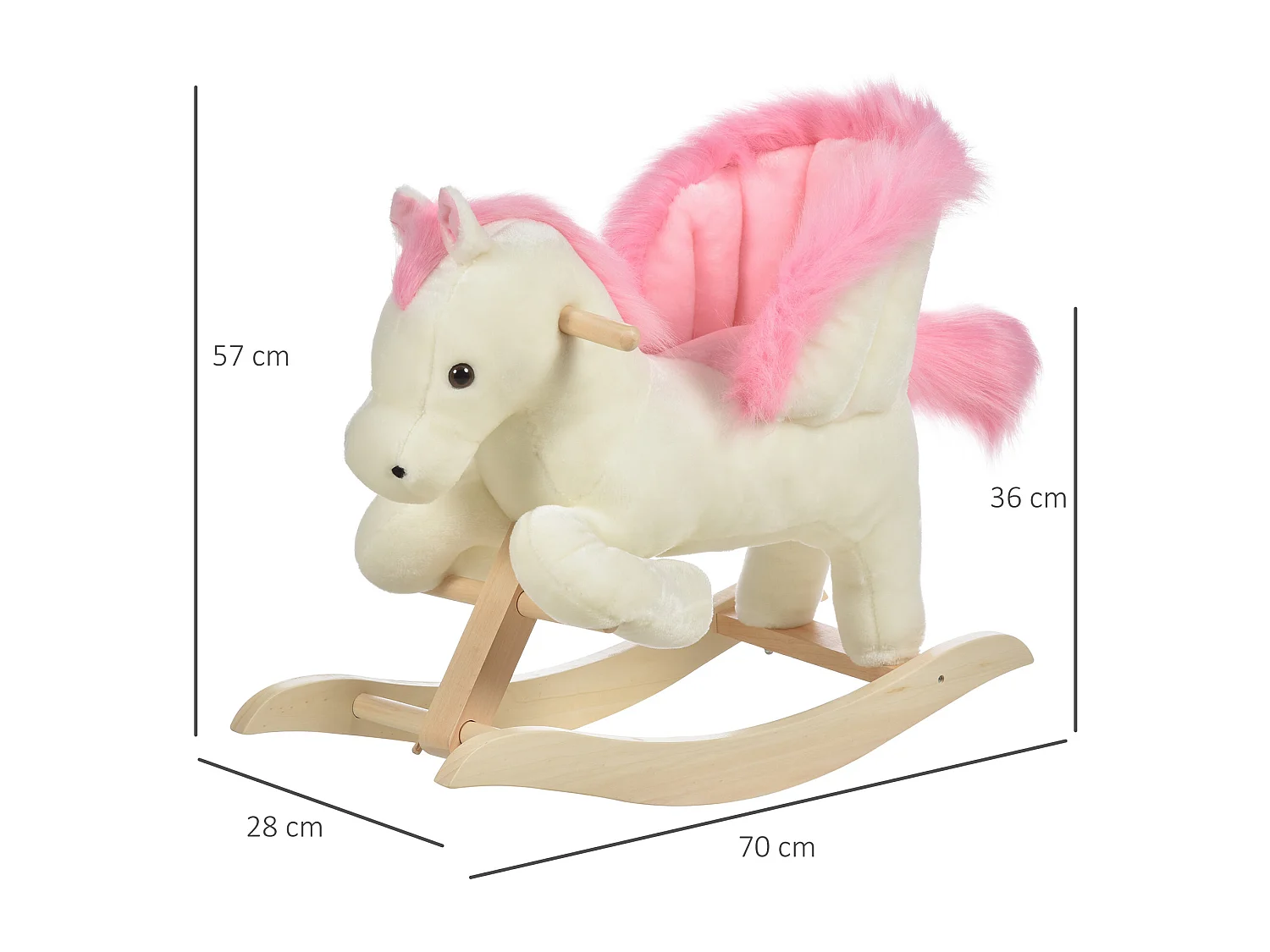 Cavallo a dondolo per bambini con suoni in legno di pioppo rosa bianco