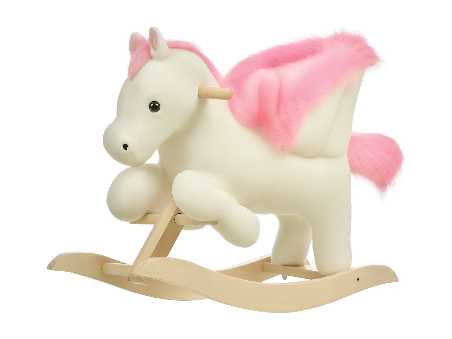 Cavallo a dondolo per bambini con suoni in legno di pioppo rosa bianco