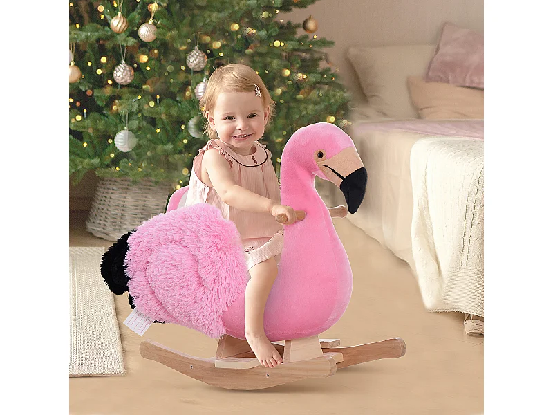 Fenicottero rosa a dondolo per bambini dai 18 mesi in legno rosa