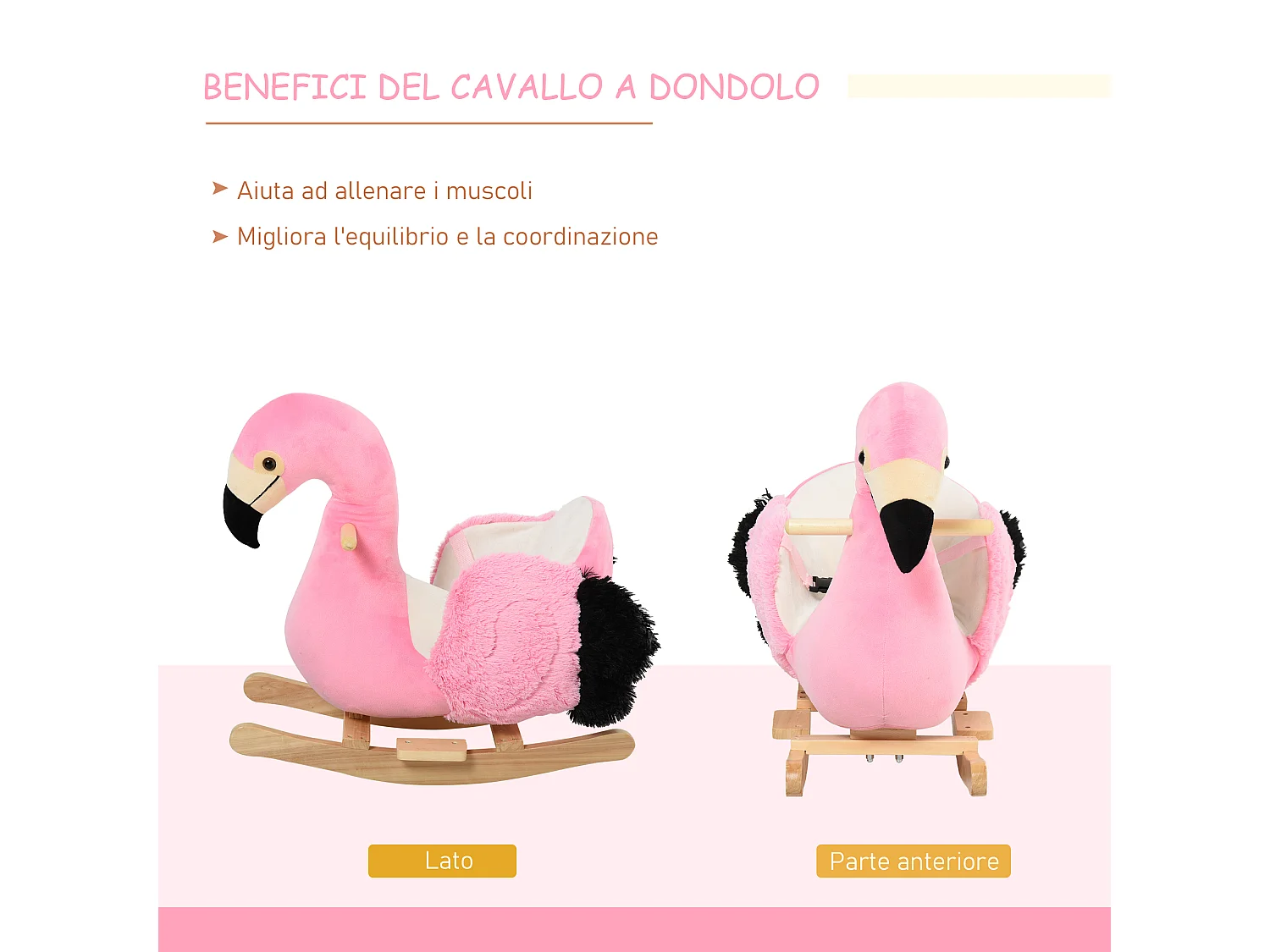 Fenicottero rosa a dondolo per bambini dai 18 mesi in legno rosa