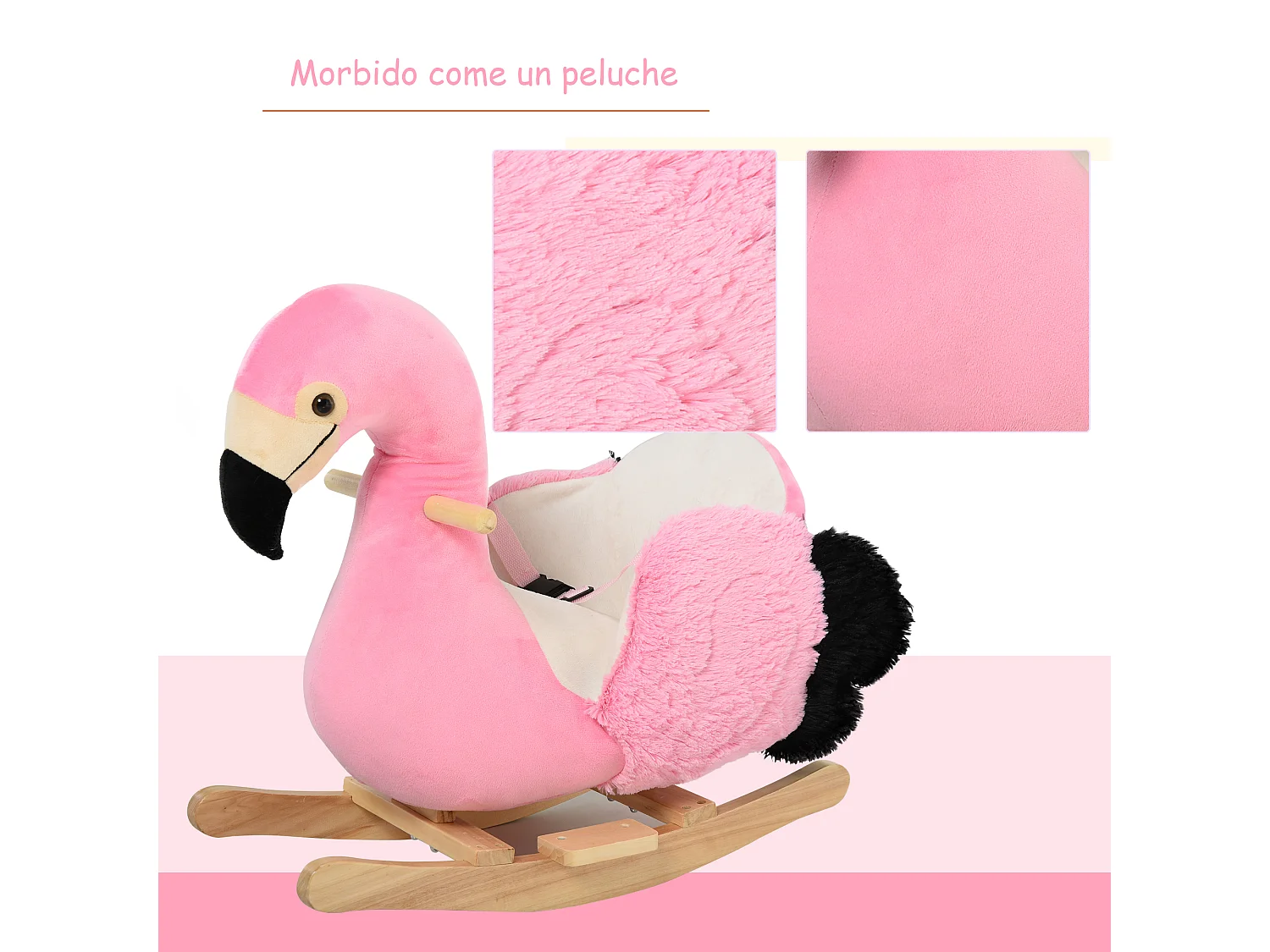 Fenicottero rosa a dondolo per bambini dai 18 mesi in legno rosa