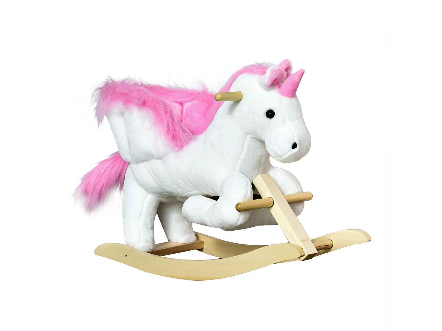Unicorno a dondolo con musica e rivestimento peluche 65x32x55cm