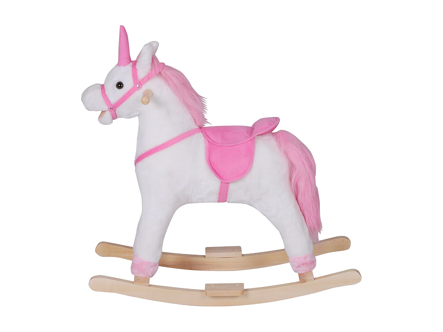 Cavallo a dondolo unicorno cavalcabile bambini in legno peluche rosa