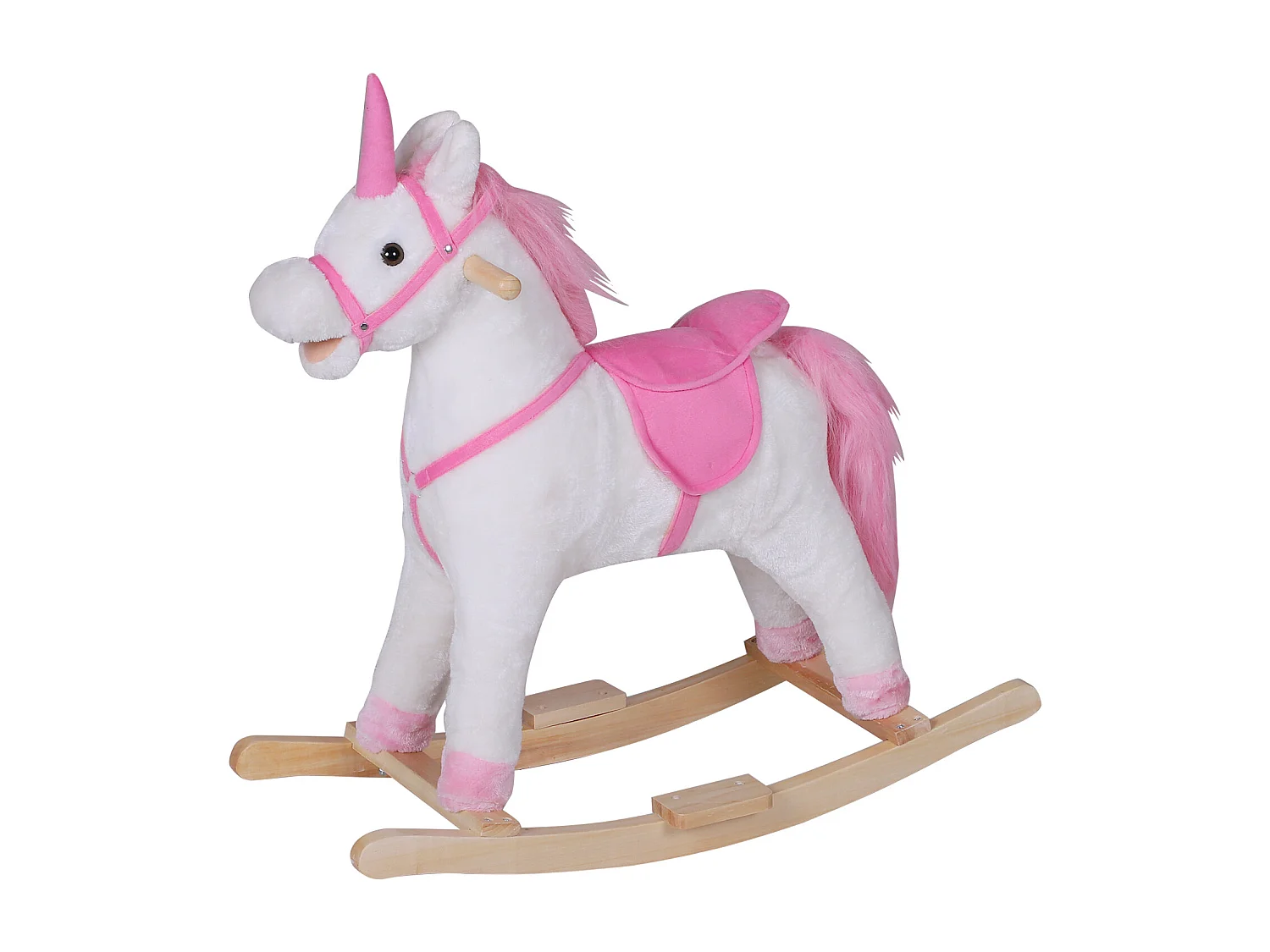 Cavallo a dondolo unicorno cavalcabile bambini in legno peluche rosa