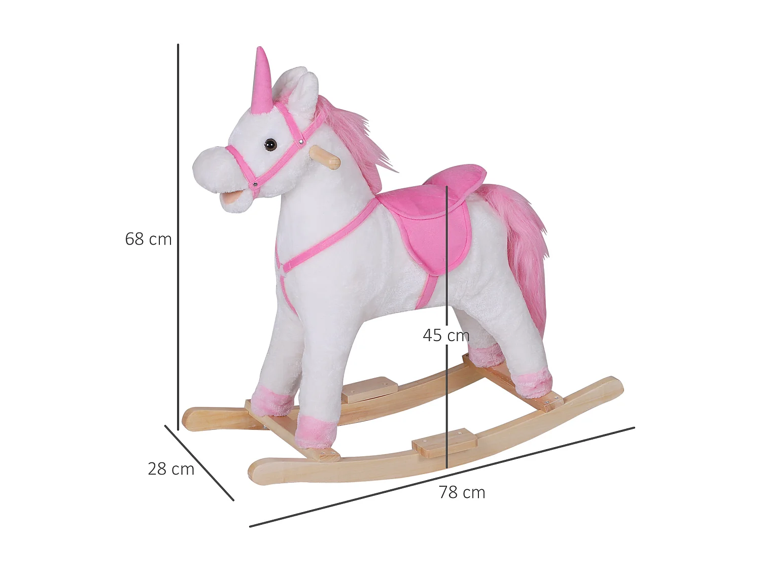 Cavallo a dondolo unicorno cavalcabile bambini in legno peluche rosa