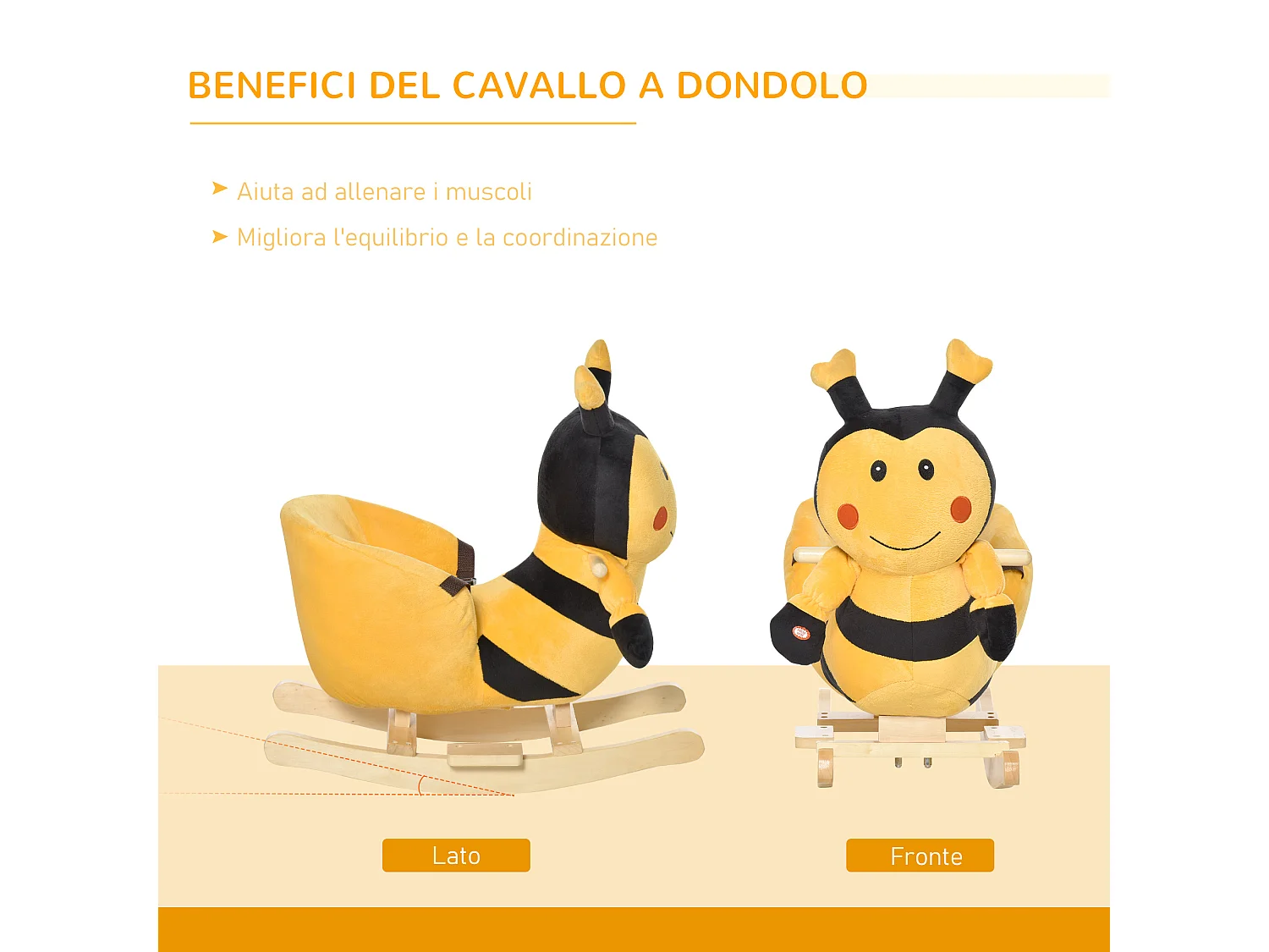 Dondolo per bambini a forma di ape in legno con musiche