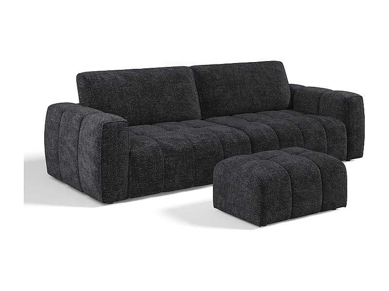 Ensemble canapé 4 places et pouf velours chenillé anthracite foncé BARI
