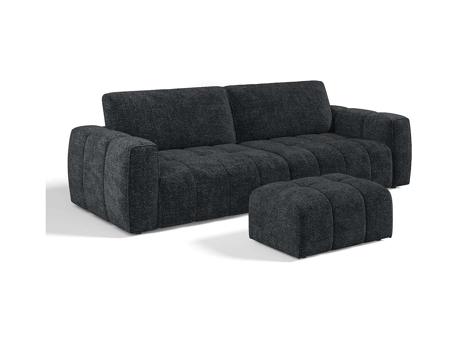 Ensemble canapé 4 places et pouf velours chenillé anthracite foncé BARI