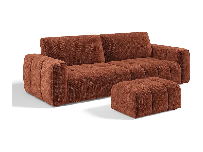 Ensemble canapé 4 places et pouf velours chenillé terracotta BARI