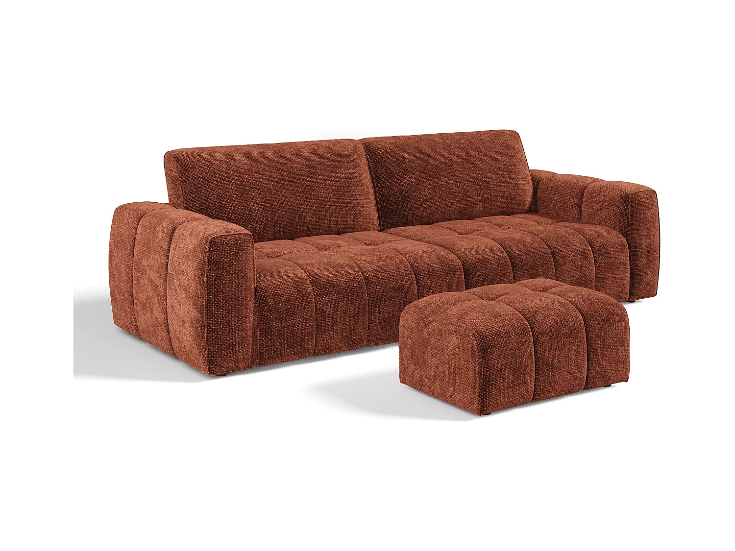 Ensemble canapé 4 places et pouf velours chenillé terracotta BARI