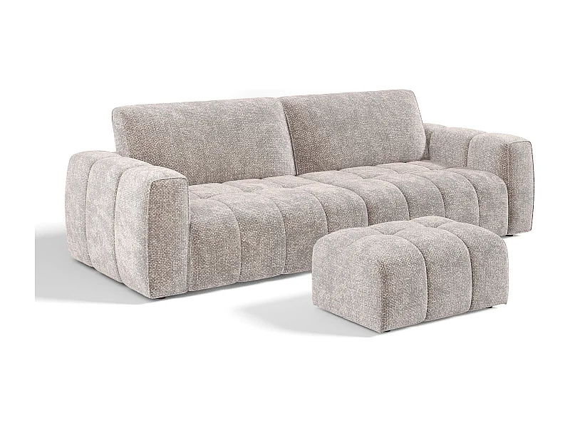 Ensemble canapé 4 places et pouf velours chenillé beige BARI