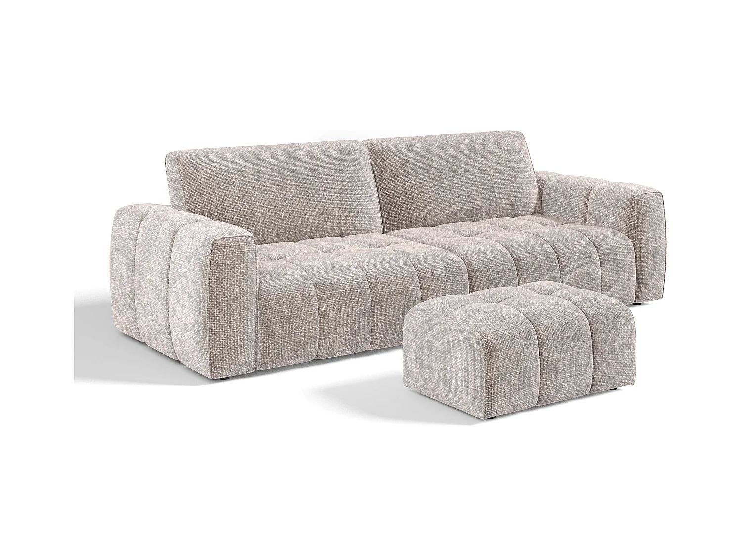 Ensemble canapé 4 places et pouf velours chenillé beige BARI