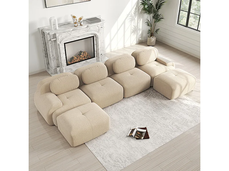 Gran sofá angular modular 388cm - de Pana - con 4 cojines y 2 otomanas - ergonómico - Beige