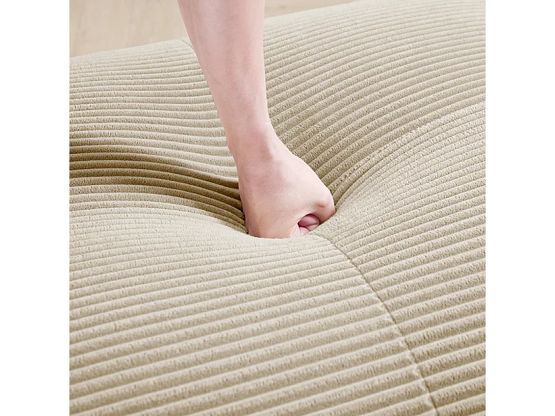 Modulaire hoekbank 3-zits - van Ribfluweel - met 3 kussens en poef - 298x178x75cm - Beige