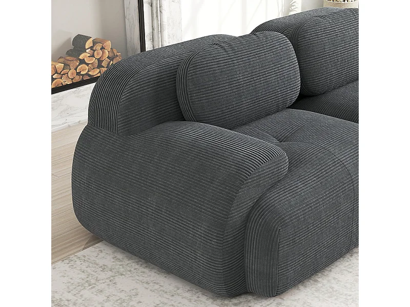 Canapé 3 places d'angle modulable - en Velours côtelé - avec 3 oreillers et 2 pouf - 298x178x75cm - Gris