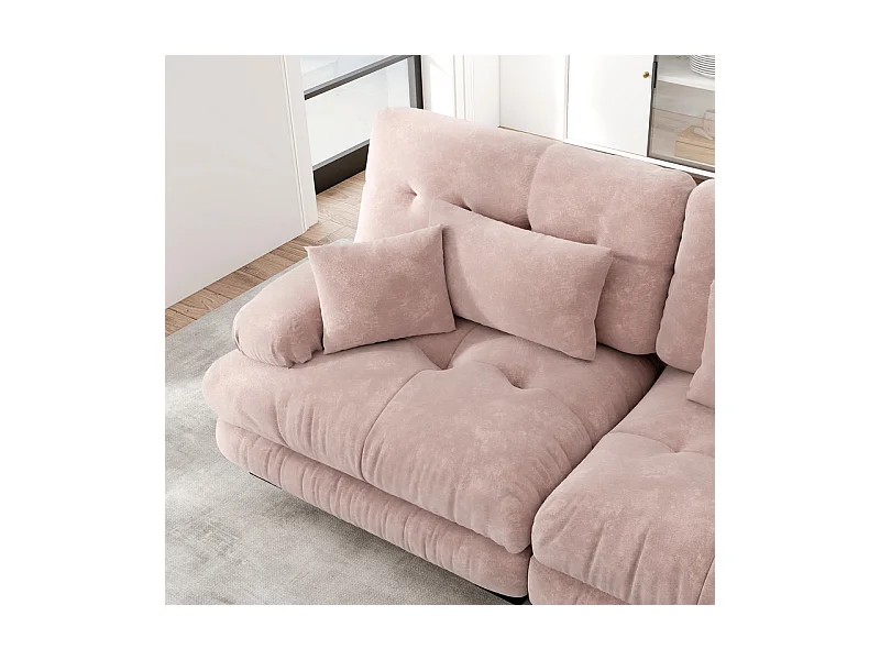Canapé 3 places d'angle en tissu chenille, avec 5 oreillers, pouf amovible, combinaison DIY, 313x145x81cm, Rose