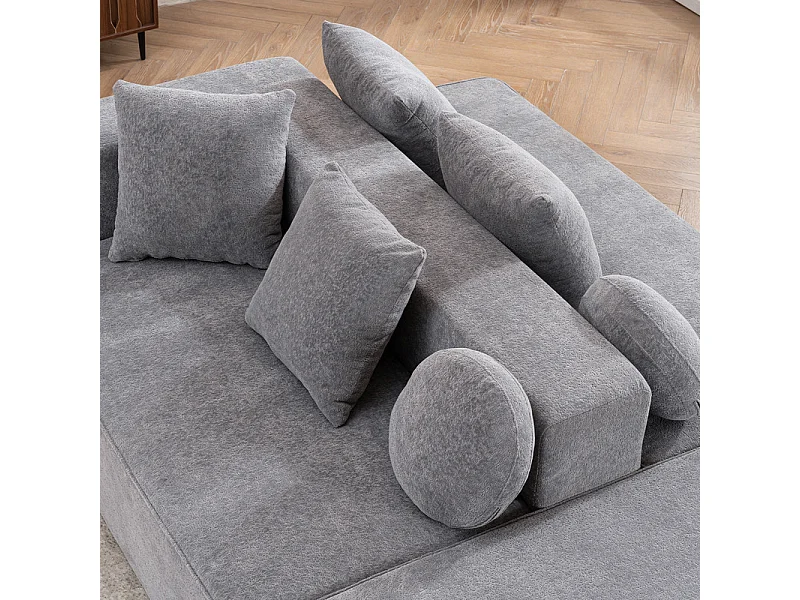 Modulaire panoramische bank 5-zits - van Chenille stof grijs - met 6 kussens - 263x171x66cm