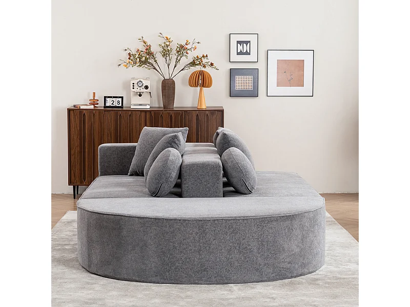 Modulaire panoramische bank 5-zits - van Chenille stof grijs - met 6 kussens - 263x171x66cm