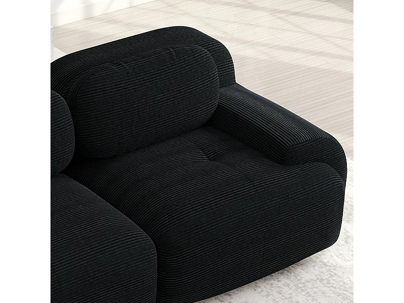 Grand canapé d'angle modulable 388cm - en Velours côtelé - avec 4 oreillers et  2 pouf - ergonomique - Noir