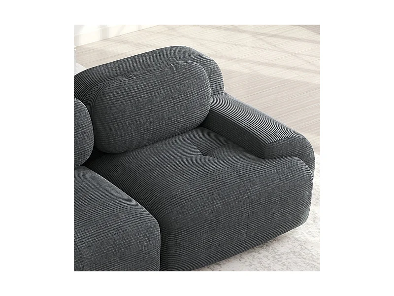 Canapé 2 places d'angle modulable - en Velours côtelé - avec 2 oreillers et  pouf - ergonomique - 208x178x75cm - Gris