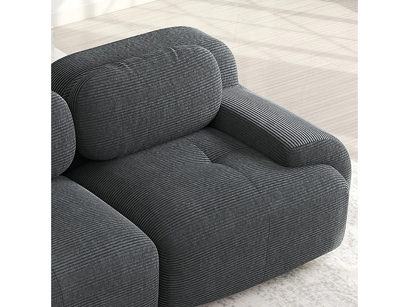 Modulares Ecksofa 2-Sitzer - aus Rippensamt - mit 2 Kissen und Hocker - ergonomisch - 208x178x75cm - Grau