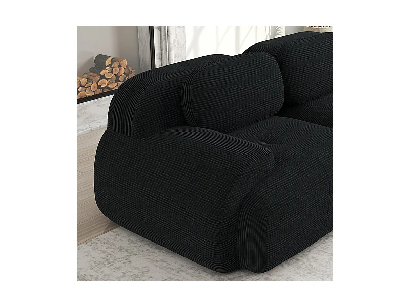 Divano angolare 2 posti modulare - in Velluto a coste - con 2 cuscini e pouf - ergonomico - 208x178x75cm - Nero
