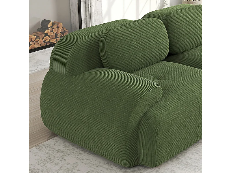 Grand canapé d'angle modulable 388cm - en Velours côtelé - avec 4 oreillers et  2 pouf - ergonomique - Vert