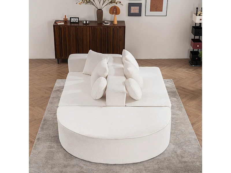 Modulaire panoramische bank 5-zits - van Chenille stof wit - met 6 kussens - 263x171x66cm