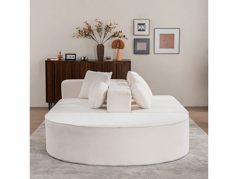 Modulaire panoramische bank 5-zits - van Chenille stof wit - met 6 kussens - 263x171x66cm