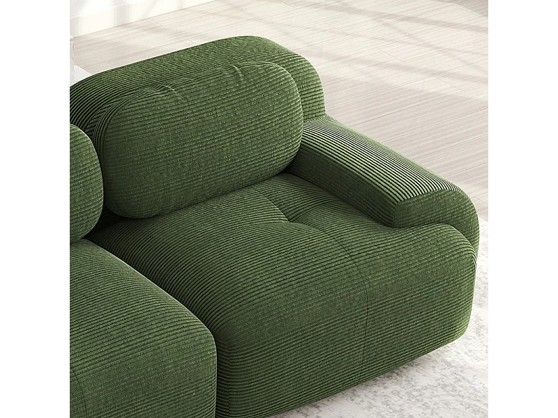 Canapé 2 places d'angle modulable - en Velours côtelé - avec 2 oreillers et  pouf - ergonomique - 208x178x70cm - Vert