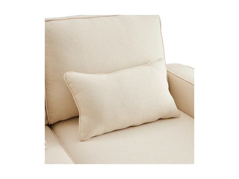 Canapé 4 places moderne en tissu lin - avec USB et porte-gobelets - 4 oreillers - 290x83x88cm - Beige