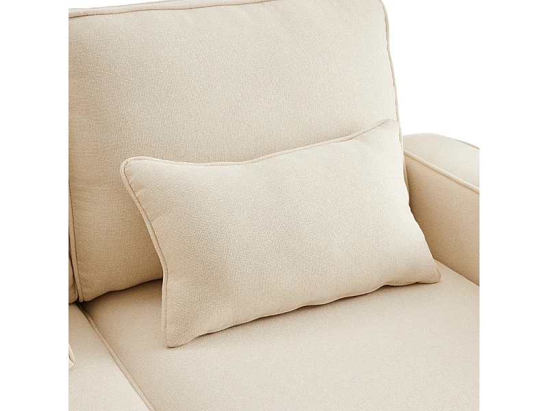 Canapé 4 places moderne en tissu lin - avec USB et porte-gobelets - 4 oreillers - 290x83x88cm - Beige