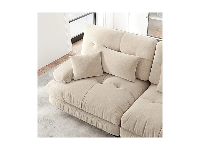 Canapé 3 places d'angle en tissu chenille, avec 5 oreillers, pouf amovible, combinaison DIY, 313x145x81cm, Beige