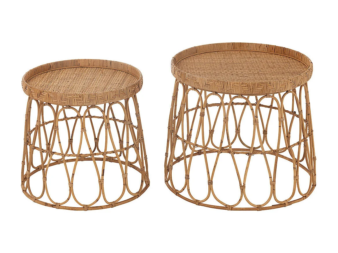 Lot de 2 Tables d'Appoint en Rotin "Sonny" 50cm Naturel