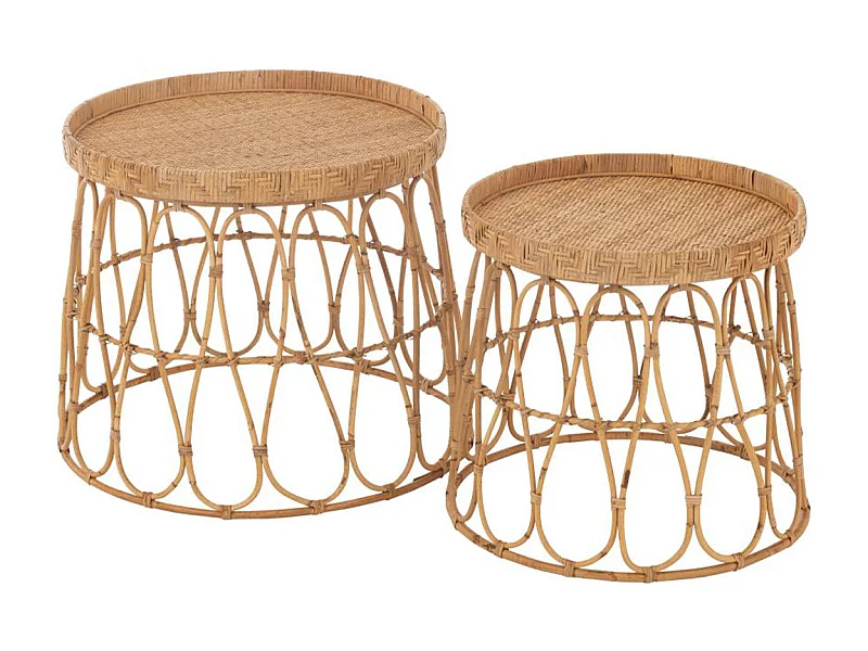 Lot de 2 Tables d'Appoint en Rotin "Sonny" 50cm Naturel