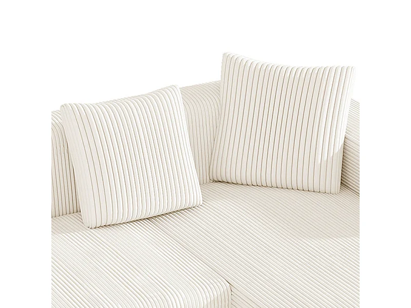 Grand canapé d'angle droit modulable, en velours côtelé, avec 4 oreillers, sans assemblage requis, 261x146x65cm, Blanc