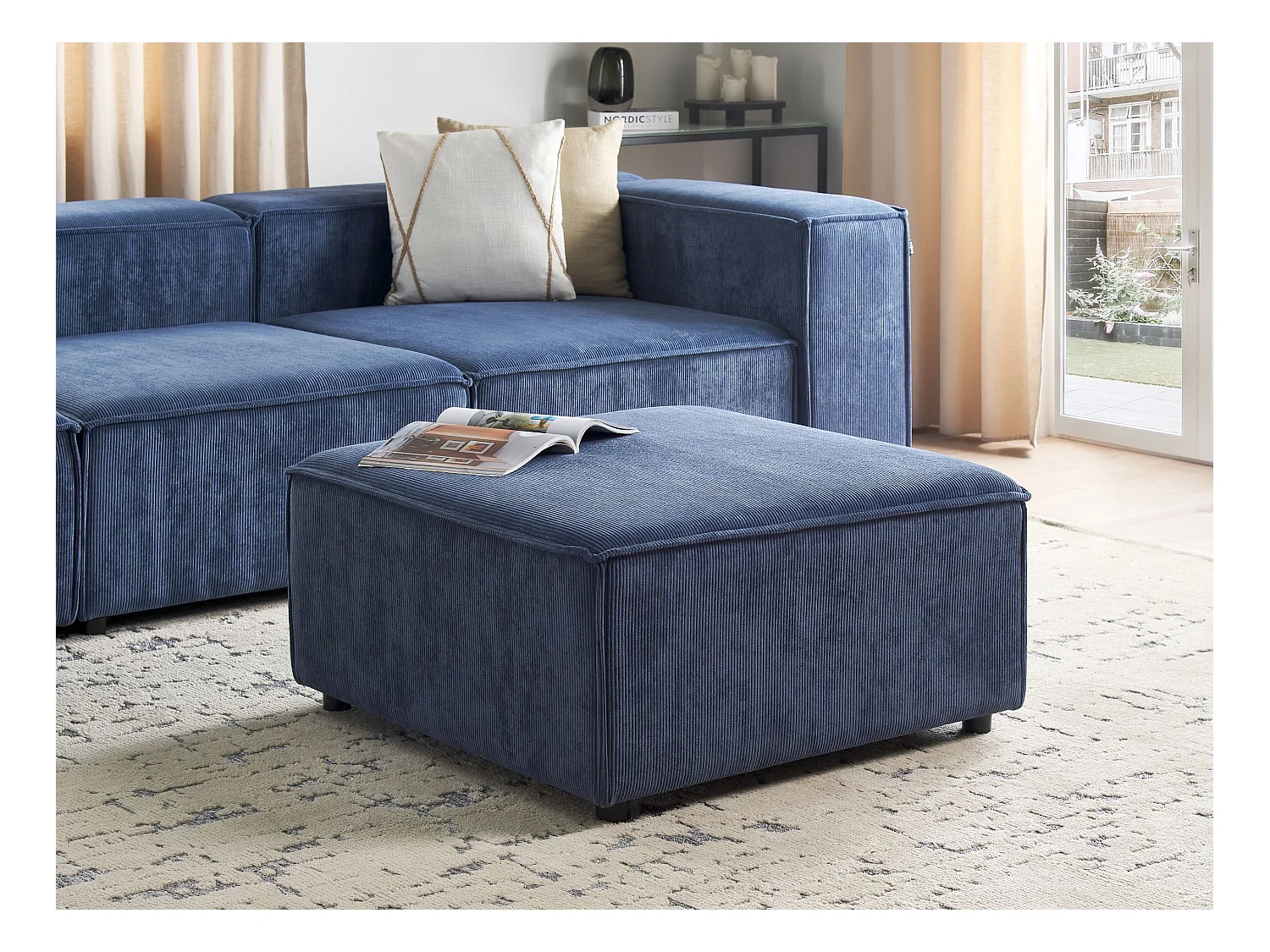 Ottoman ARDAL Velours côtelé Bleu foncé