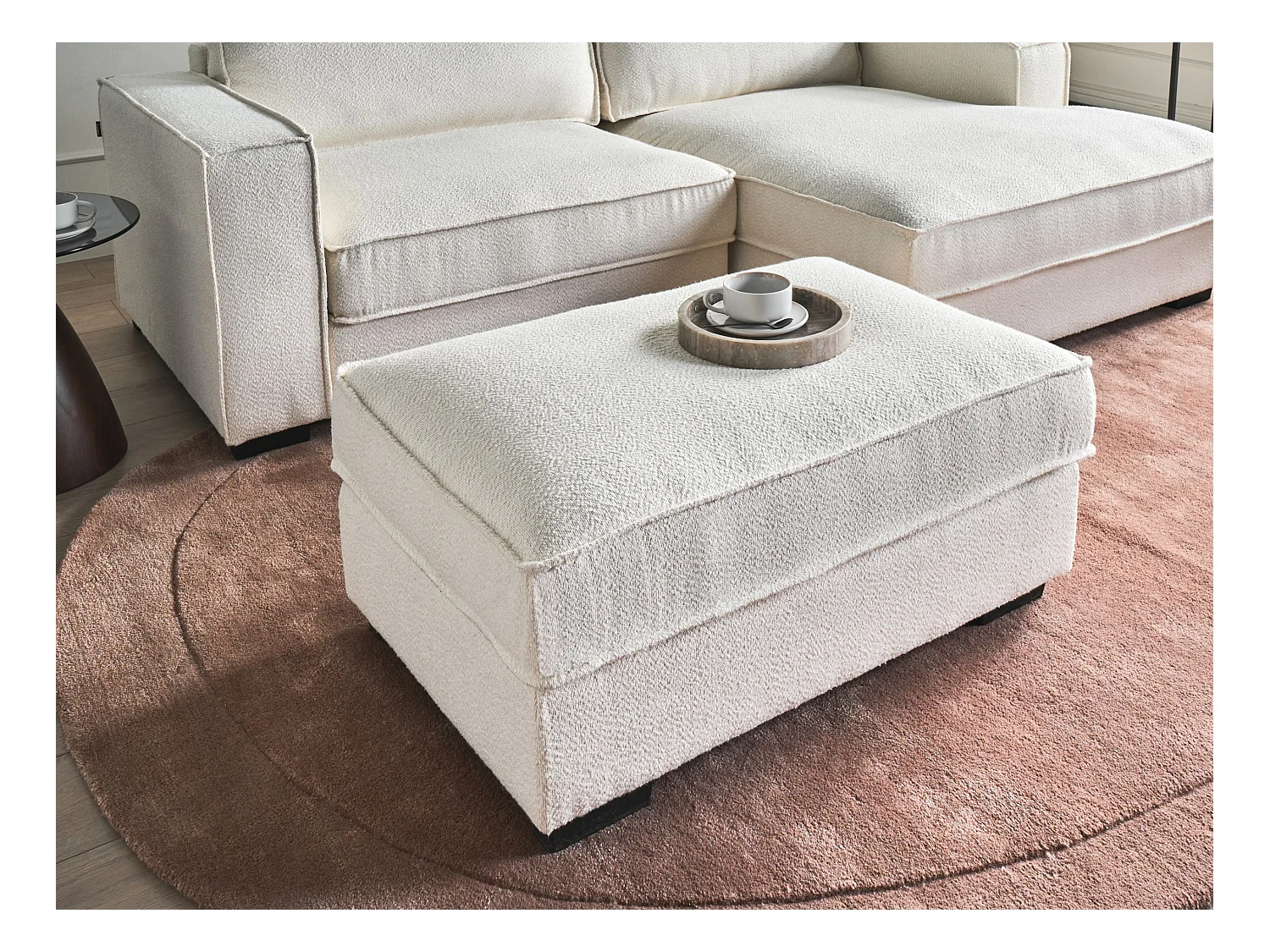 Ottoman KOLDING Bouclé Beige clair