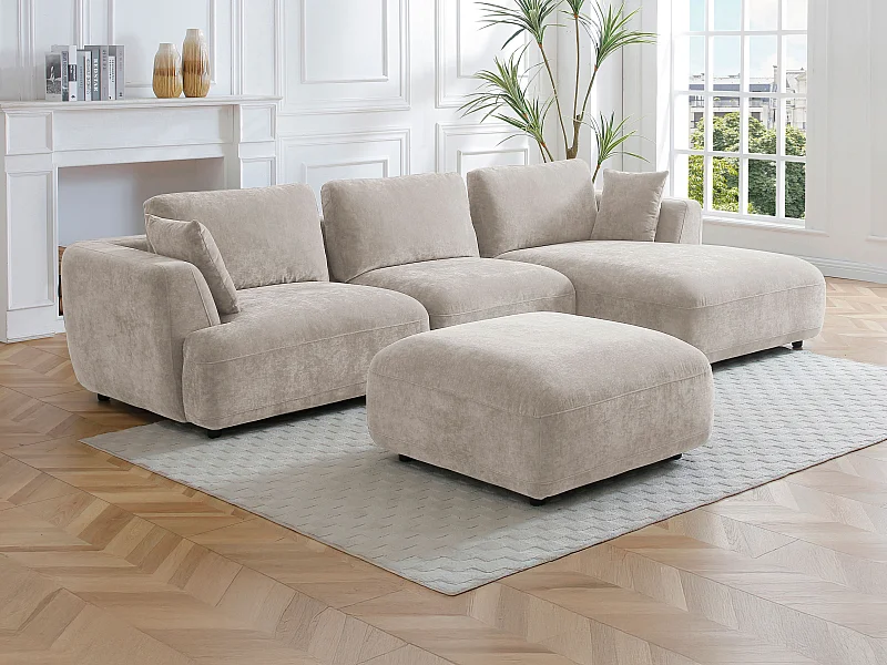 Ecksofa - Ecke rechts - mit Hocker - Stoff - Beige - TINDRALO