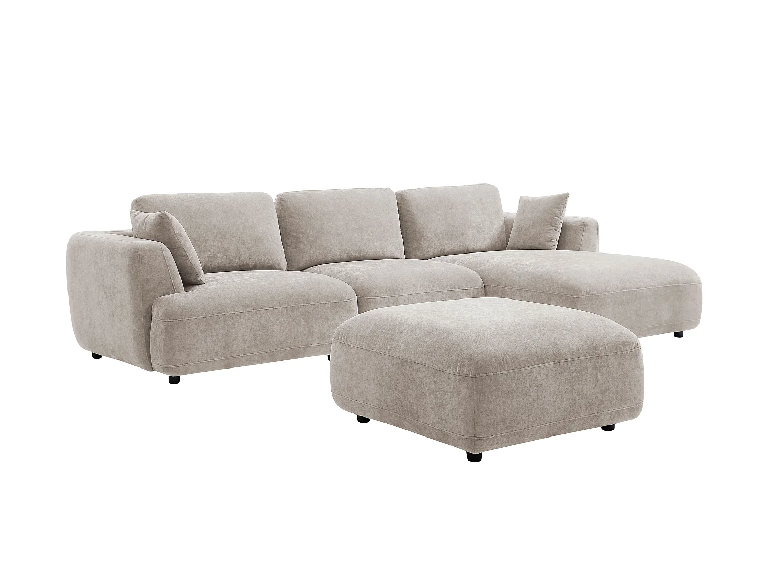 Canapé d'angle droit et pouf en tissu beige TINDRALO